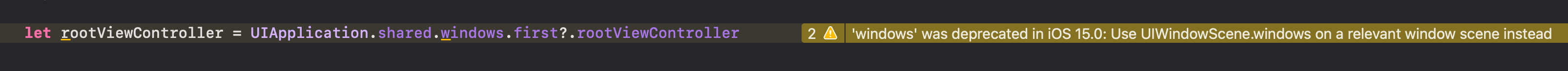 xcode warning windows was deprecated in iOS 15.0